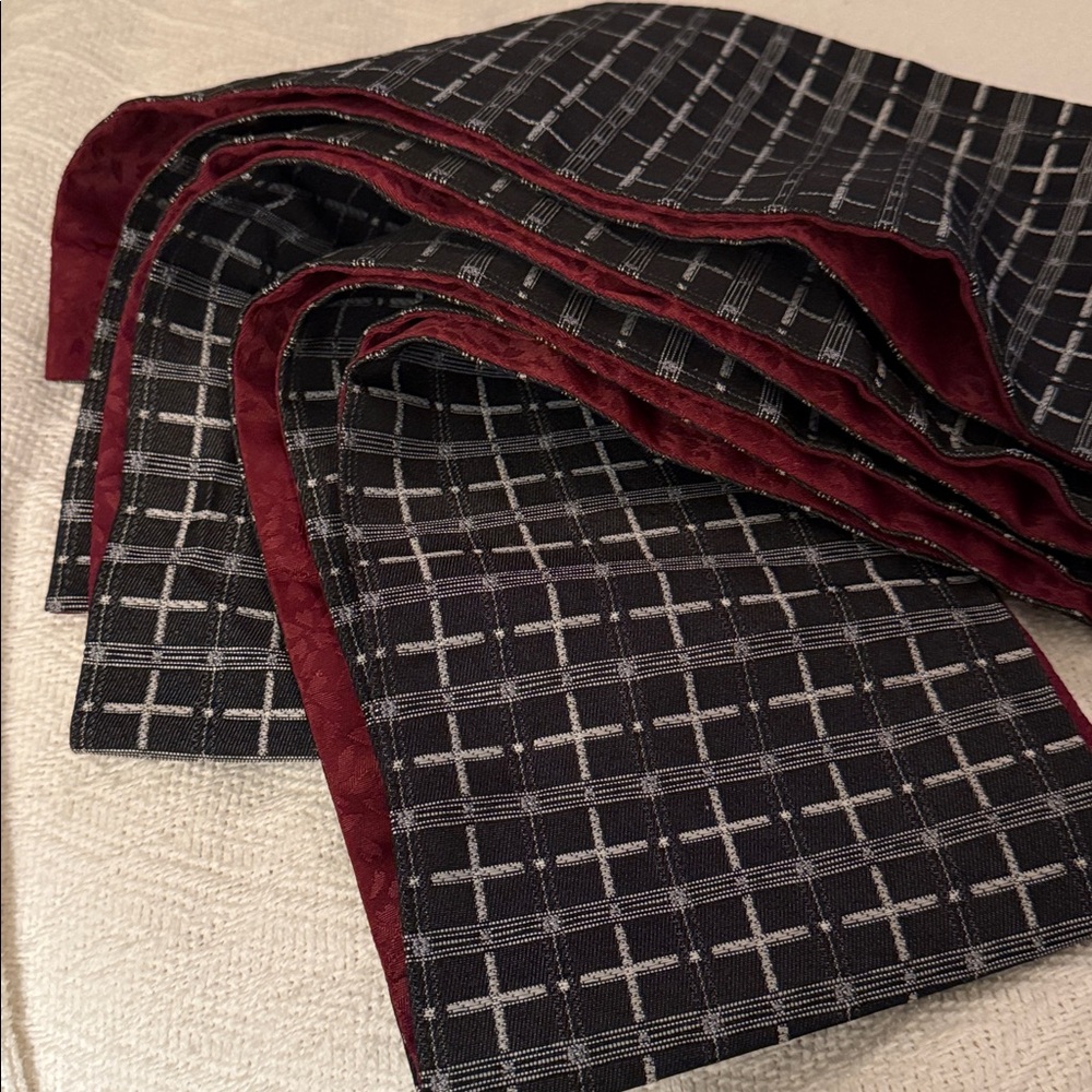 Black & Gray Plaid Japanese Hanaba Obi - Picture 4 of 6